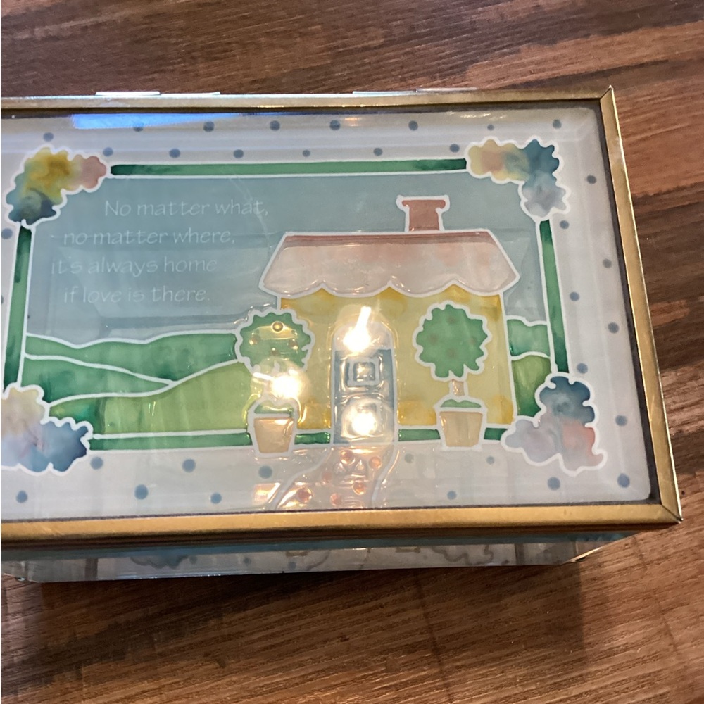 Vintage House Cottage Hand Painted Joan Baker Design Hinged Jewelry Trinket Box